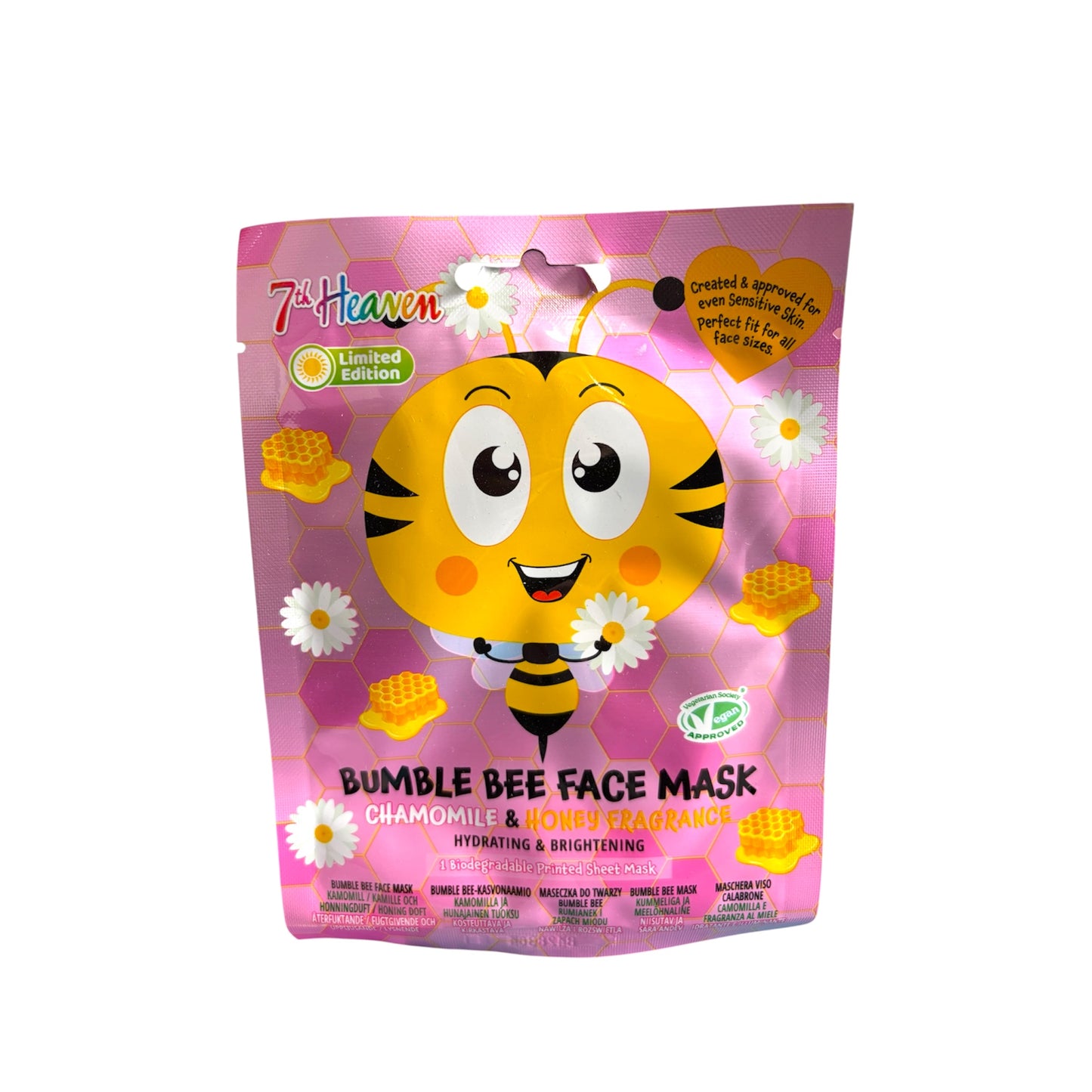 Mascarilla facial de manzanilla y miel en tejido para hidratar, calmar e iluminar la piel sensible