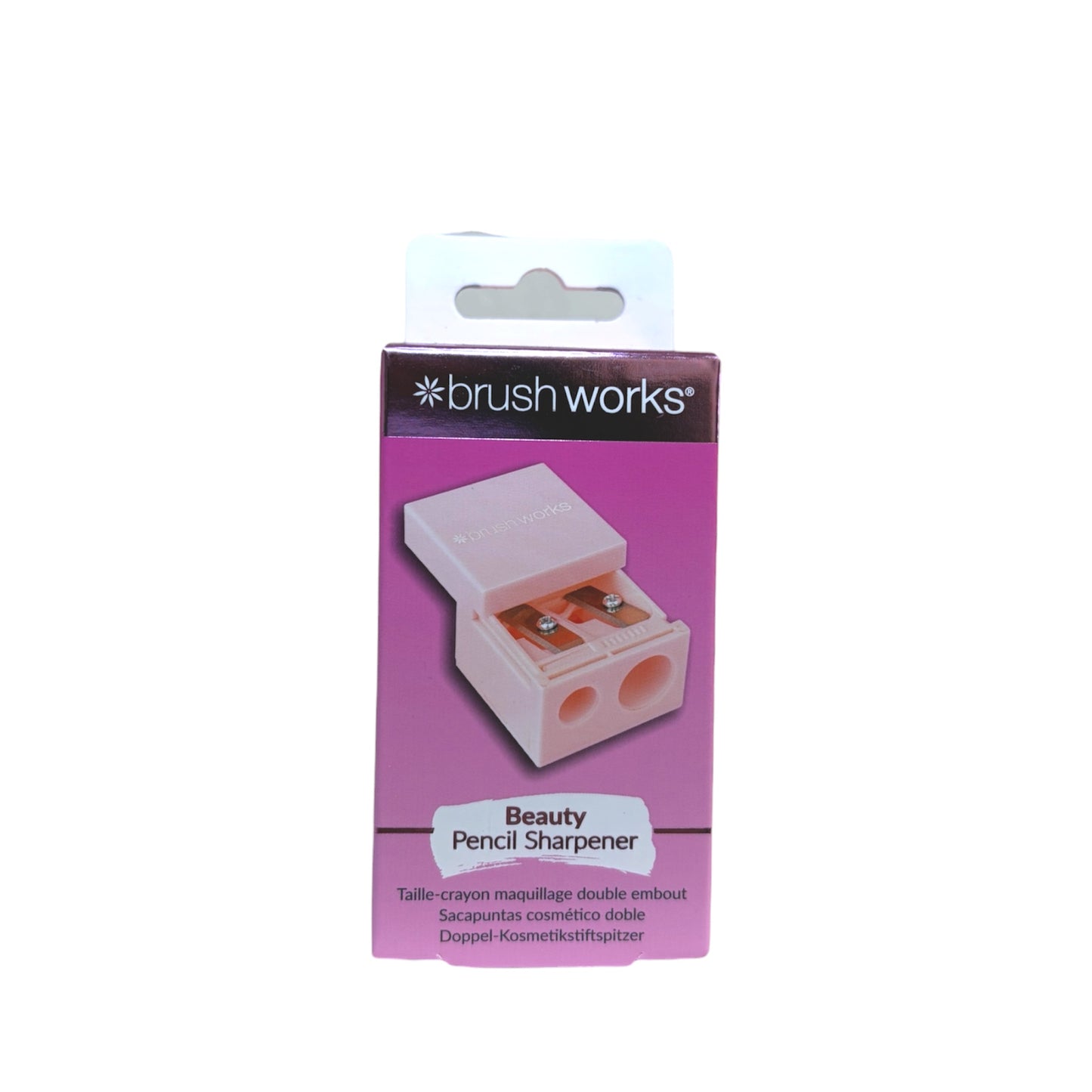 Sacapuntas doble Brushworks Beauty Pencil Sharpener para lápices de maquillaje con depósito