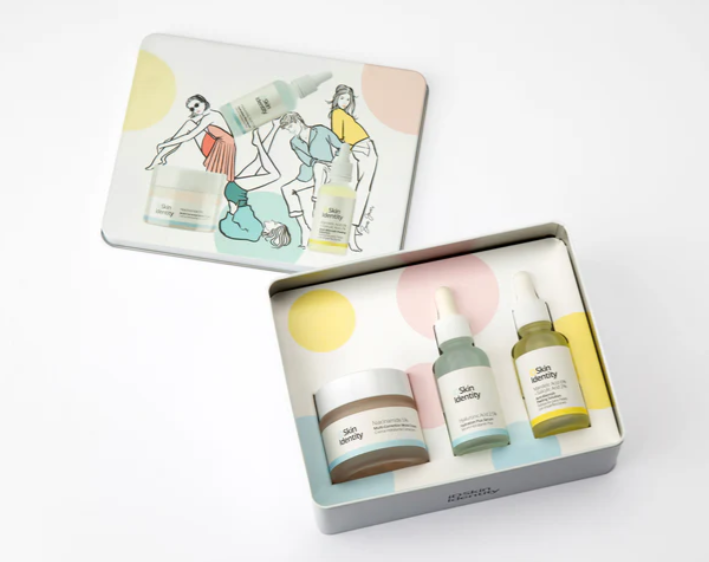 IDSkin Identity Set caja metálica modelo 1 (niacinamida + ácido hyalurónico + anti acné)