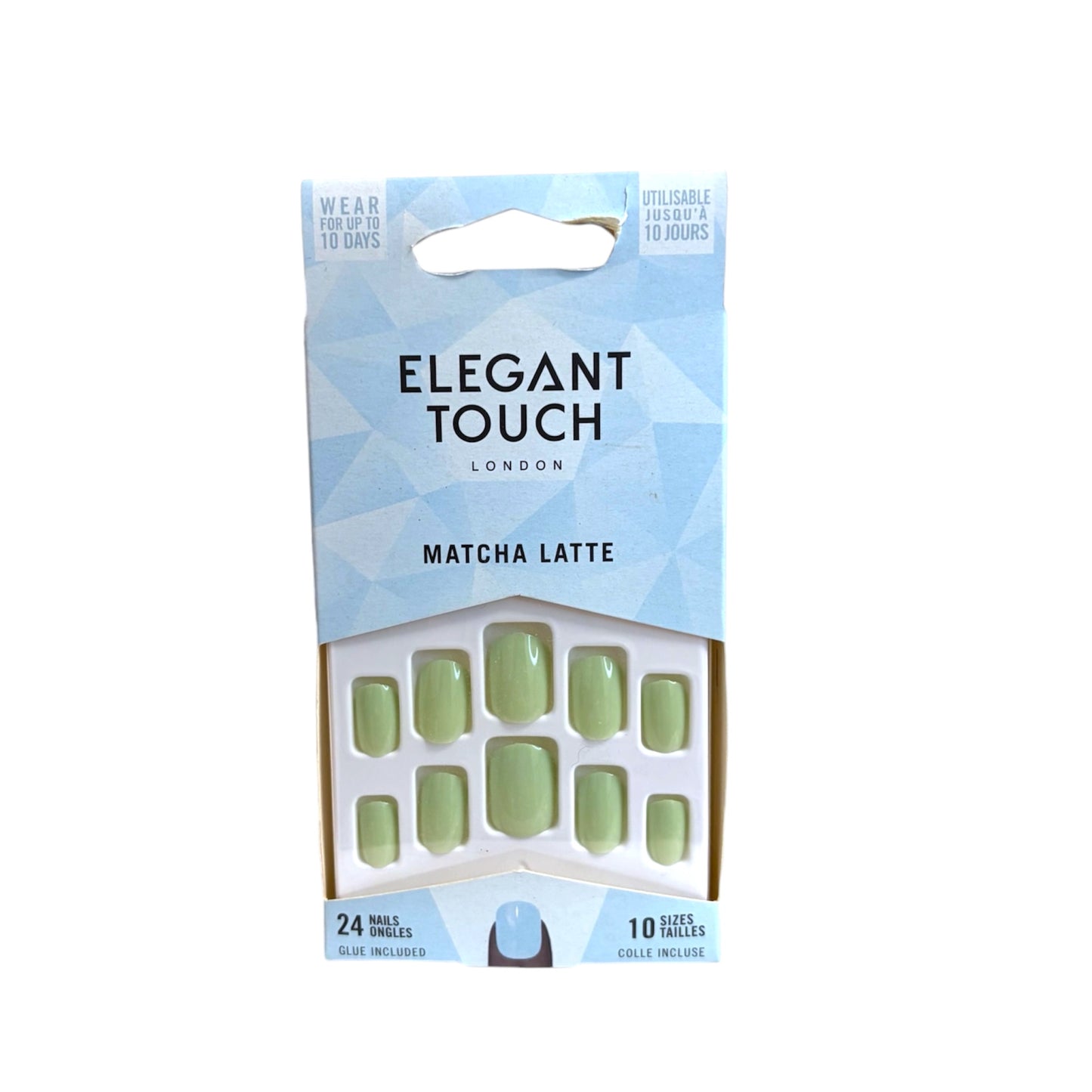 Uñas postizas Elegant Touch Matcha Latte color verde con 24 piezas y pegamento incluido
