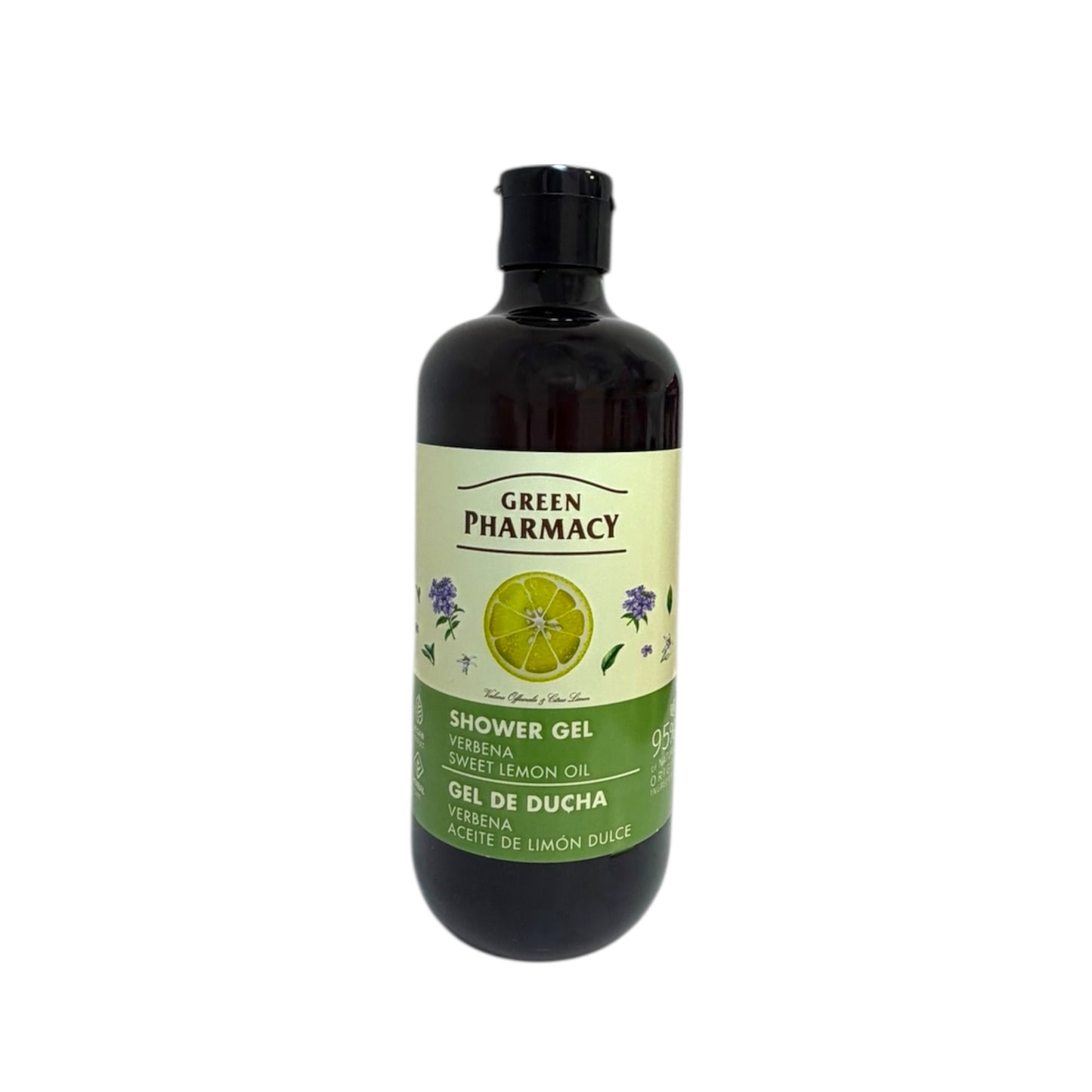 Gel de ducha Green Pharmacy con verbena y aceite de limón 500 ml, refrescante y revitalizante para la piel.