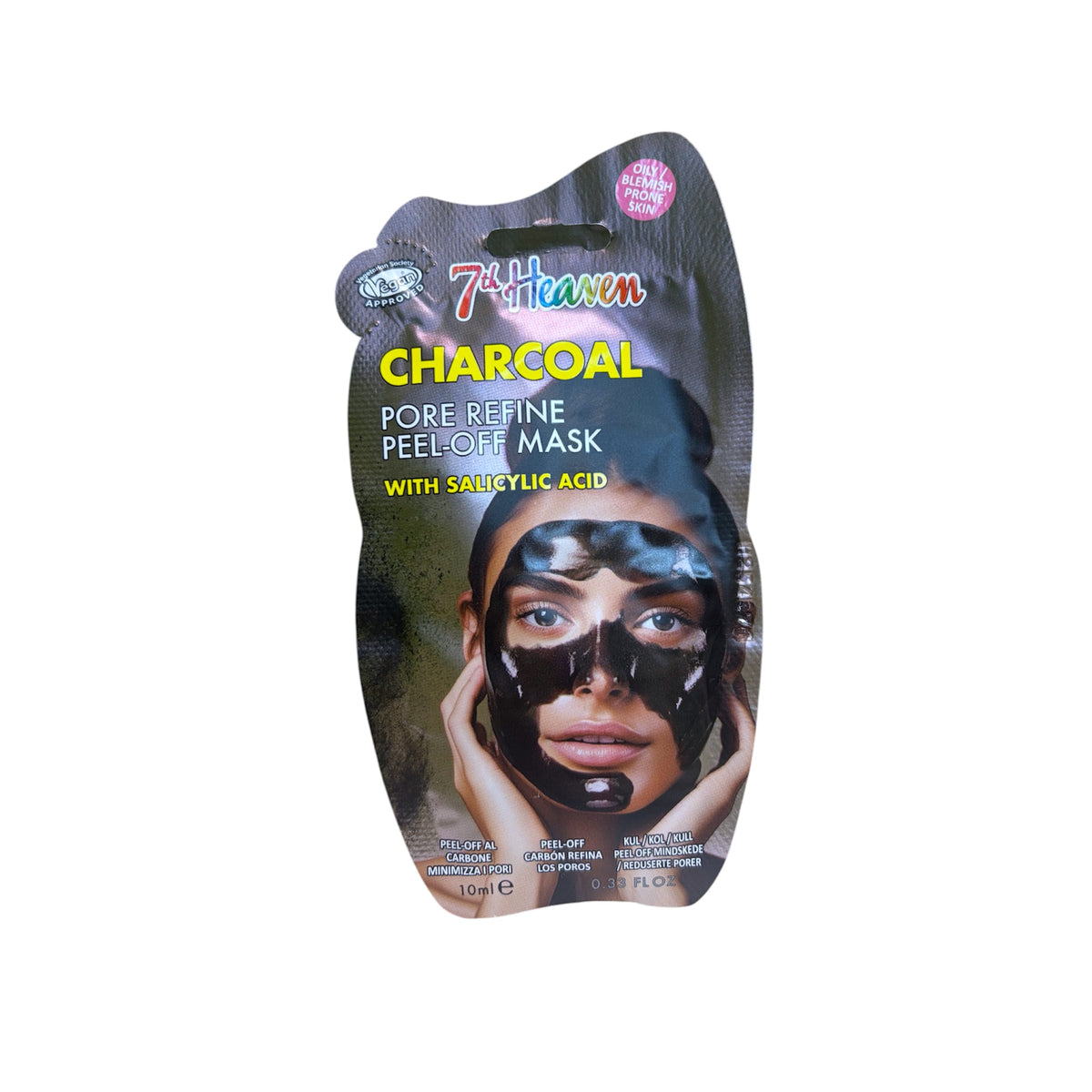 Mascarilla facial peel-off de carbón 7th Heaven con ácido salicílico para pieles grasas y con imperfecciones, sobre de 10 ml.