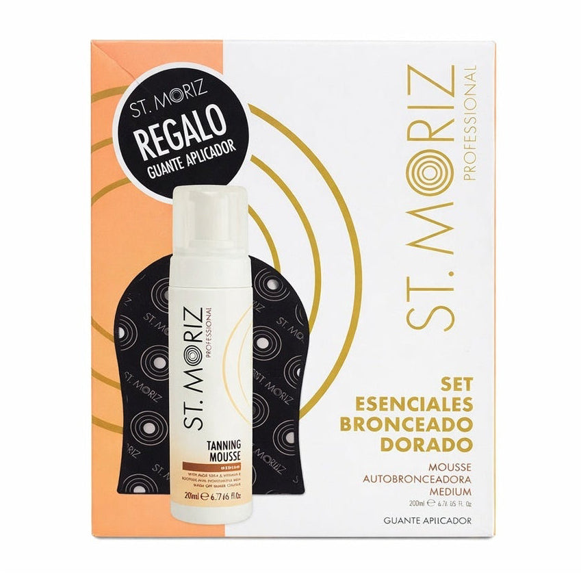 ST. Moriz mousse autobronceadora medium con guante aplicador, set autobronceador corporal para bronceado natural