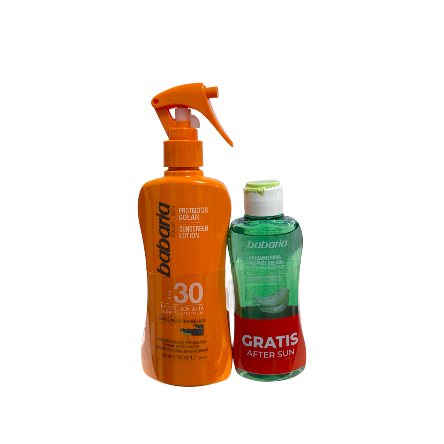 Babaria Protector Solar Corporal SPF 30 Spray 200 ml con After Sun Aloe Vera de regalo.