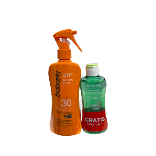 Babaria Protector Solar Corporal SPF 30 Spray 200 ml con After Sun Aloe Vera de regalo.
