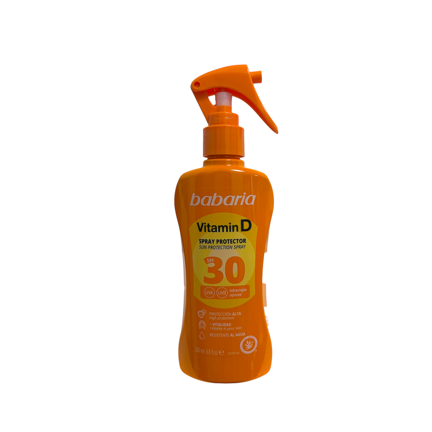 Babaria Vitamin D Spray Protector Solar SPF 30 de 200 ml resistente al agua con protección UVA, UVB e infrarrojos.