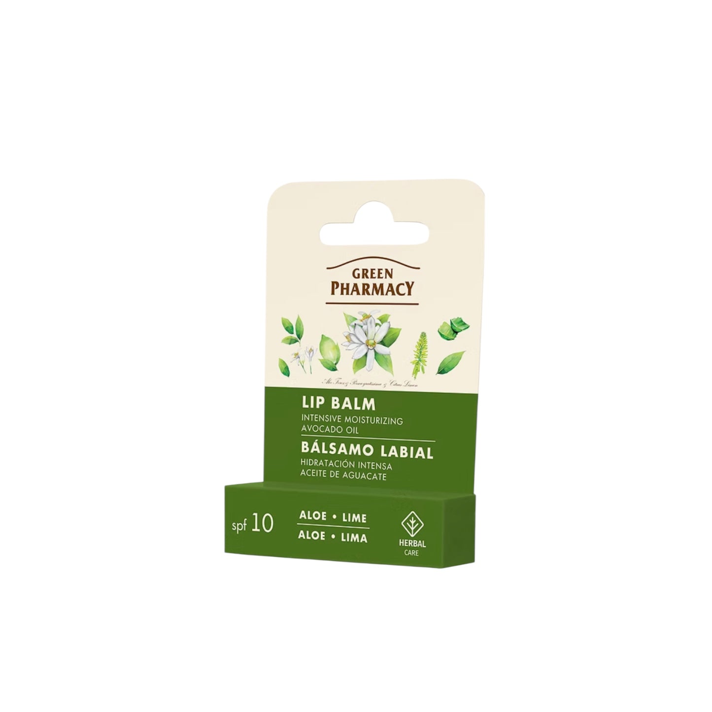 Bálsamo labial Green Pharmacy aloe y lima con hidratación diaria y SPF 10.