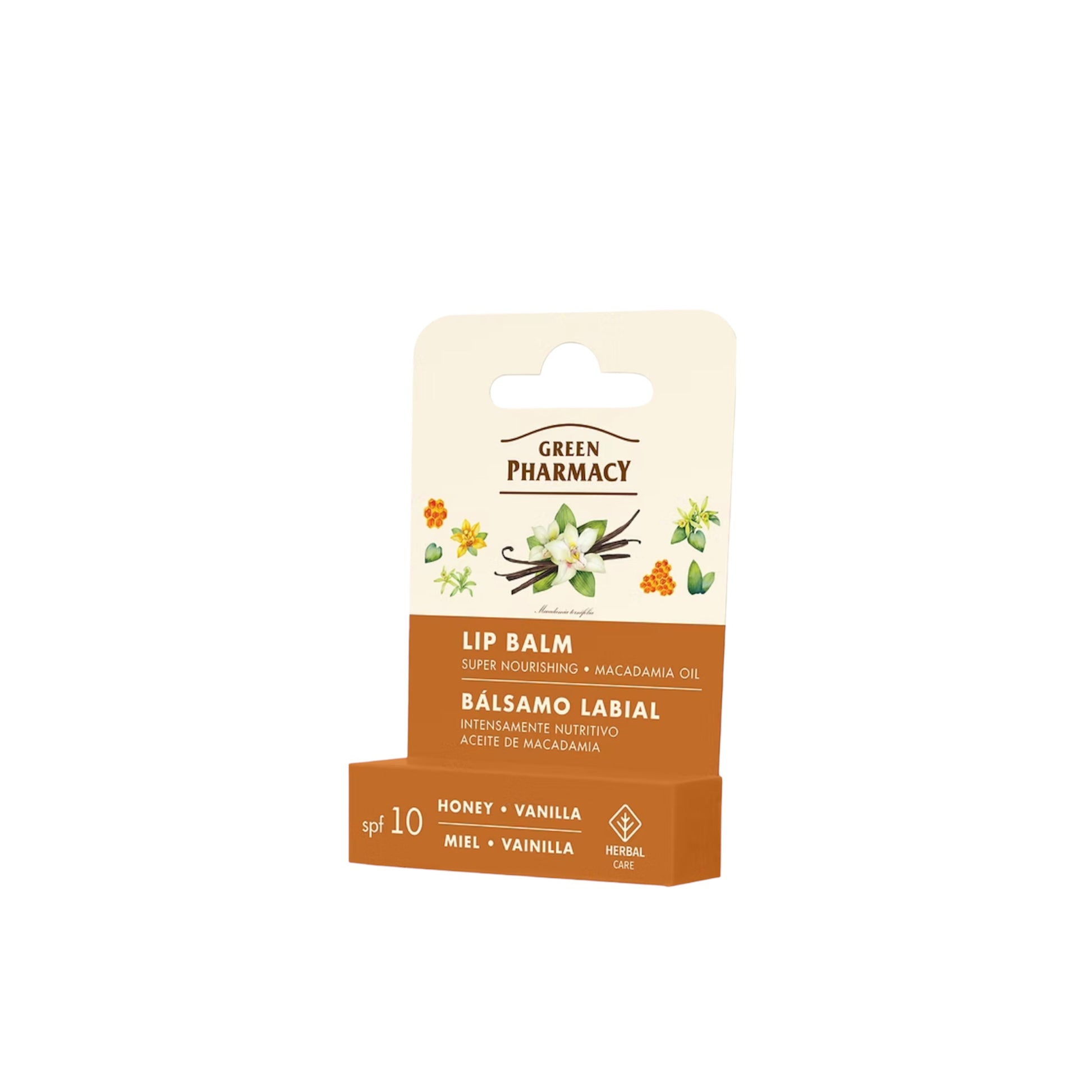 Bálsamo labial Green Pharmacy miel y vainilla con acción nutritiva y SPF 10.