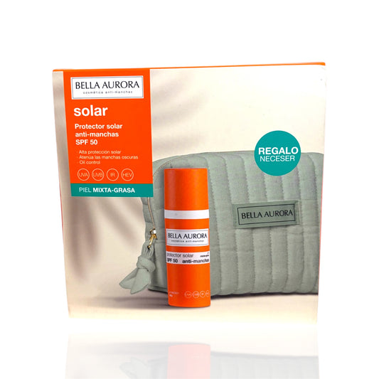 Protector Solar Bella Aurora SPF50 Antimanchas Oil Control + Neceser