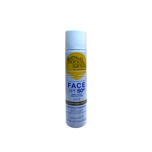 Bondi Sands Everyday Protection Face Mist SPF 50+, bruma facial con protección solar muy alta, acabado invisible y sin fragancia añadida de 79 ml.