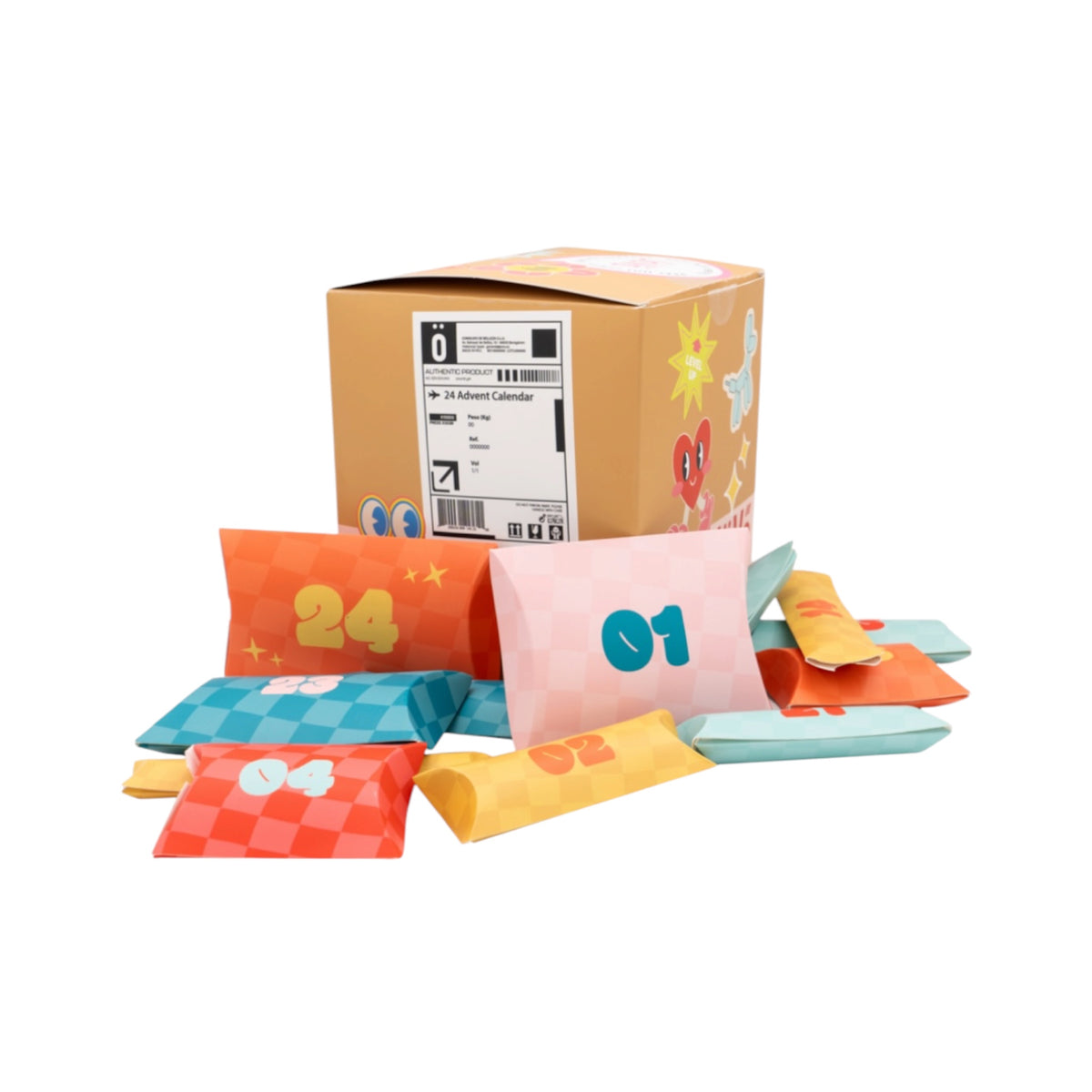 Calendario de Adviento Jövö de 24 días con caja decorativa y 24 paquetes numerados de maquillaje y belleza.