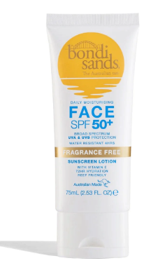 Bondi Sands crema solar facial spf 50 libre de perfume 4 hr resitente al agua 75 ml