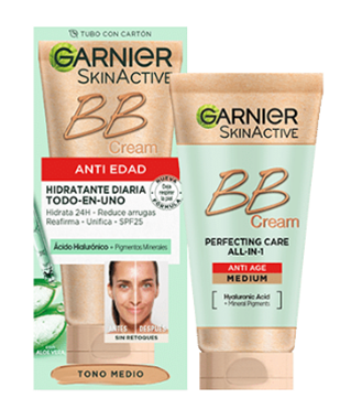 Garnier SkinActive BB Cream Anti Edad Tono Medio. Hidratante Todo en Uno con Color con SPF25