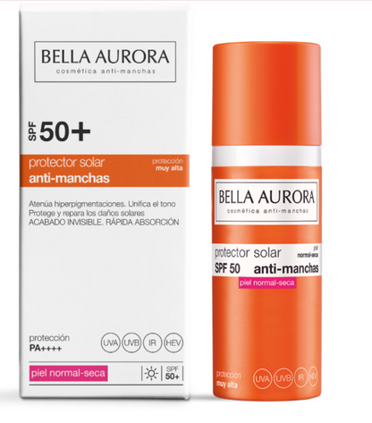 Bella Aurora Protector solar antimanchas SPF50+. Piel normal-seca