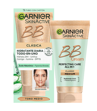 Garnier SkinActive BB Cream Clásica Tono Medio. Hidratante Todo en Uno con Color con SPF15