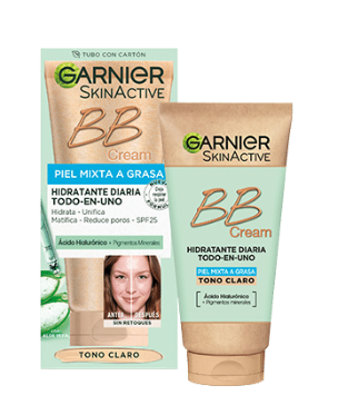 Garnier SkinActive BB Cream Matificante para Pieles Mixtas a Grasas Tono Claro. Hidratante Todo en Uno con Color con SPF 25