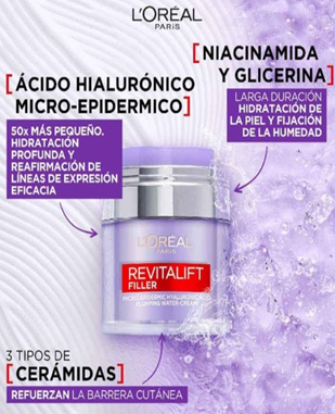 L`oreal Revitalift Filler Gel en crema de ácido hialurónico