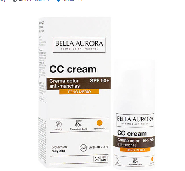 Crema color anti-manchas fp 50 + tono medio Bella Aurora CC cream