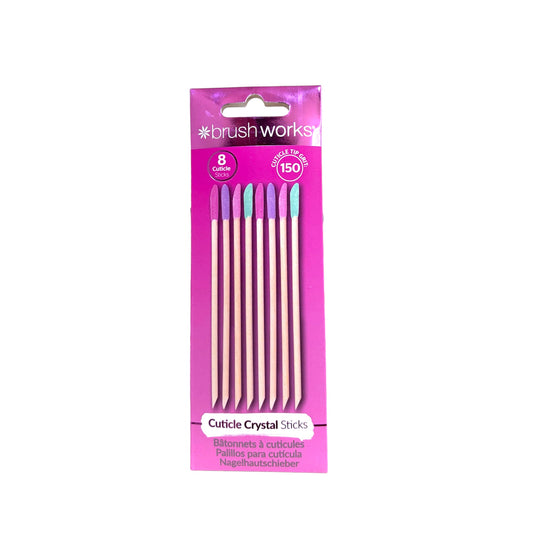 Palitos para cutícula Brushworks Cuticle Crystal Sticks pack de 8 con punta abrasiva grano 150