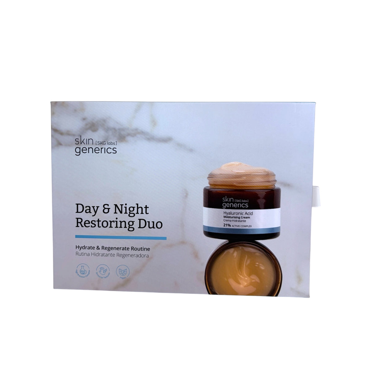 Skin Generics Day and Night Restoring Duo set rutina hidratante regeneradora con ácido hialurónico