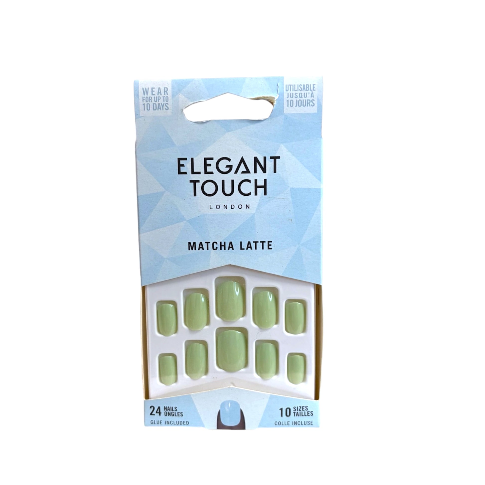 Uñas postizas Elegant Touch Matcha Latte color verde con 24 piezas y pegamento incluido