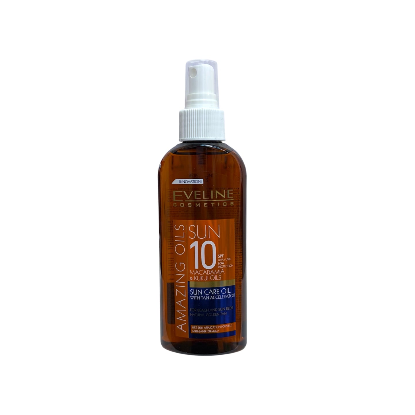 Eveline Cosmetics Amazing Oils Sun Care Oil SPF 6 / SPF 10 Aceite Solar con Aceites de Macadamia y Kukui 150 ml