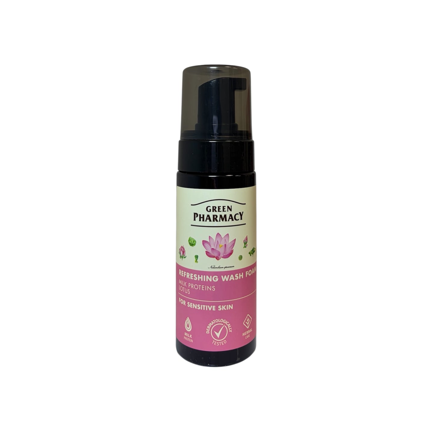 Green Pharmacy Refreshing Wash Foam limpiador facial en espuma con proteínas de leche y loto para piel sensible 