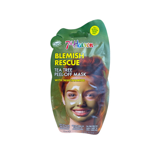 Mascarilla facial peel-off 7th Heaven Blemish Rescue con árbol de té y niacinamida para pieles grasas y con imperfecciones, 10 ml.