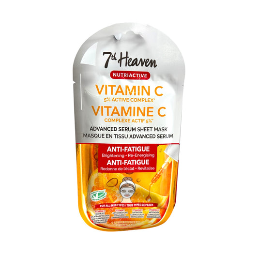 Mascarilla facial con vitamina C en tejido para iluminar, revitalizar y combatir los signos de fatiga