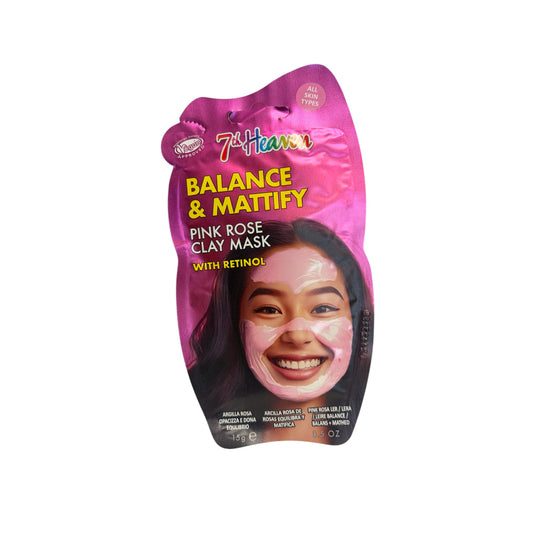 Mascarilla facial de arcilla rosa con retinol 7th Heaven Balance & Mattify, sobre rosa de 15 g con efecto matificante para todo tipo de pieles.
