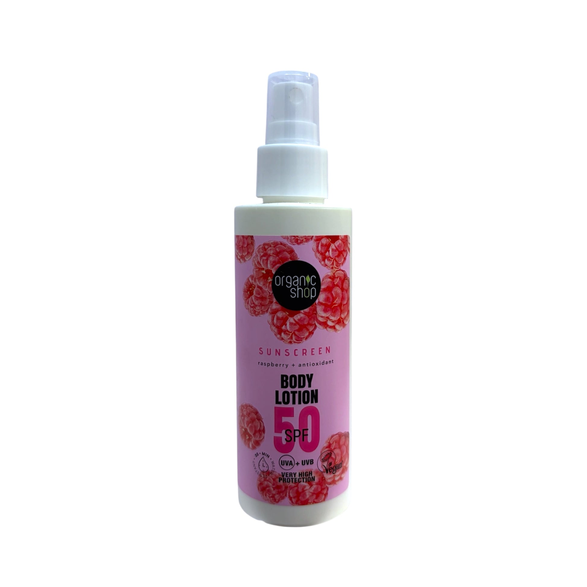 Organic Shop Protector Solar Corporal SPF 50 Frambuesa y Antioxidantes Vegano 150 ml
