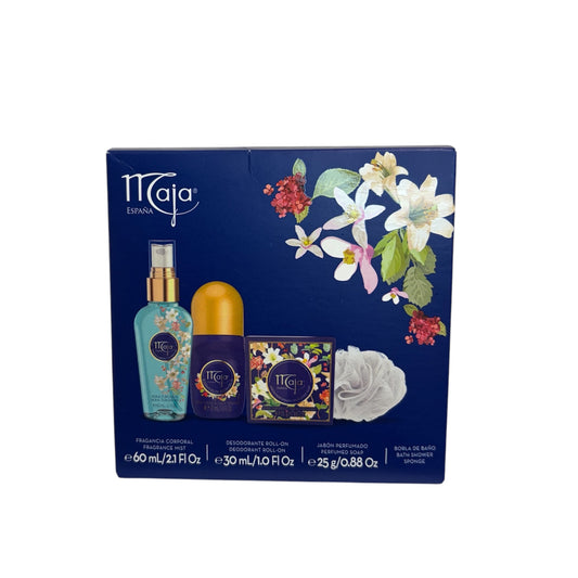 Set regalo Maja azul perfume corporal con desodorante y accesorios baño