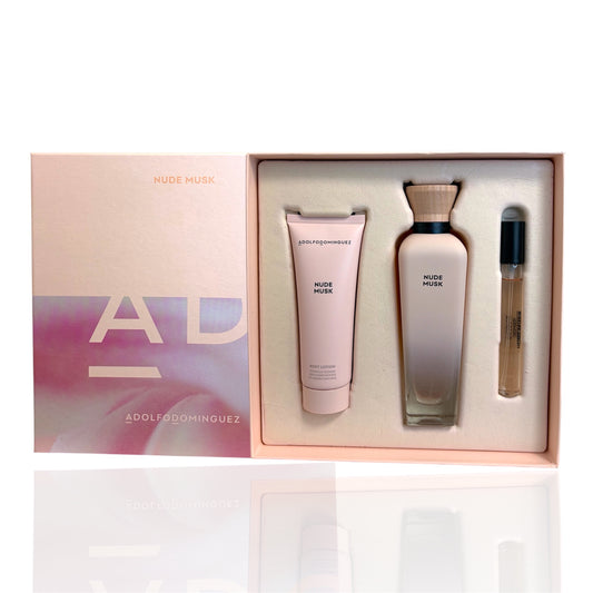 Set Nude Musk Adolfo Domínguez perfume loción corporal y mini spray