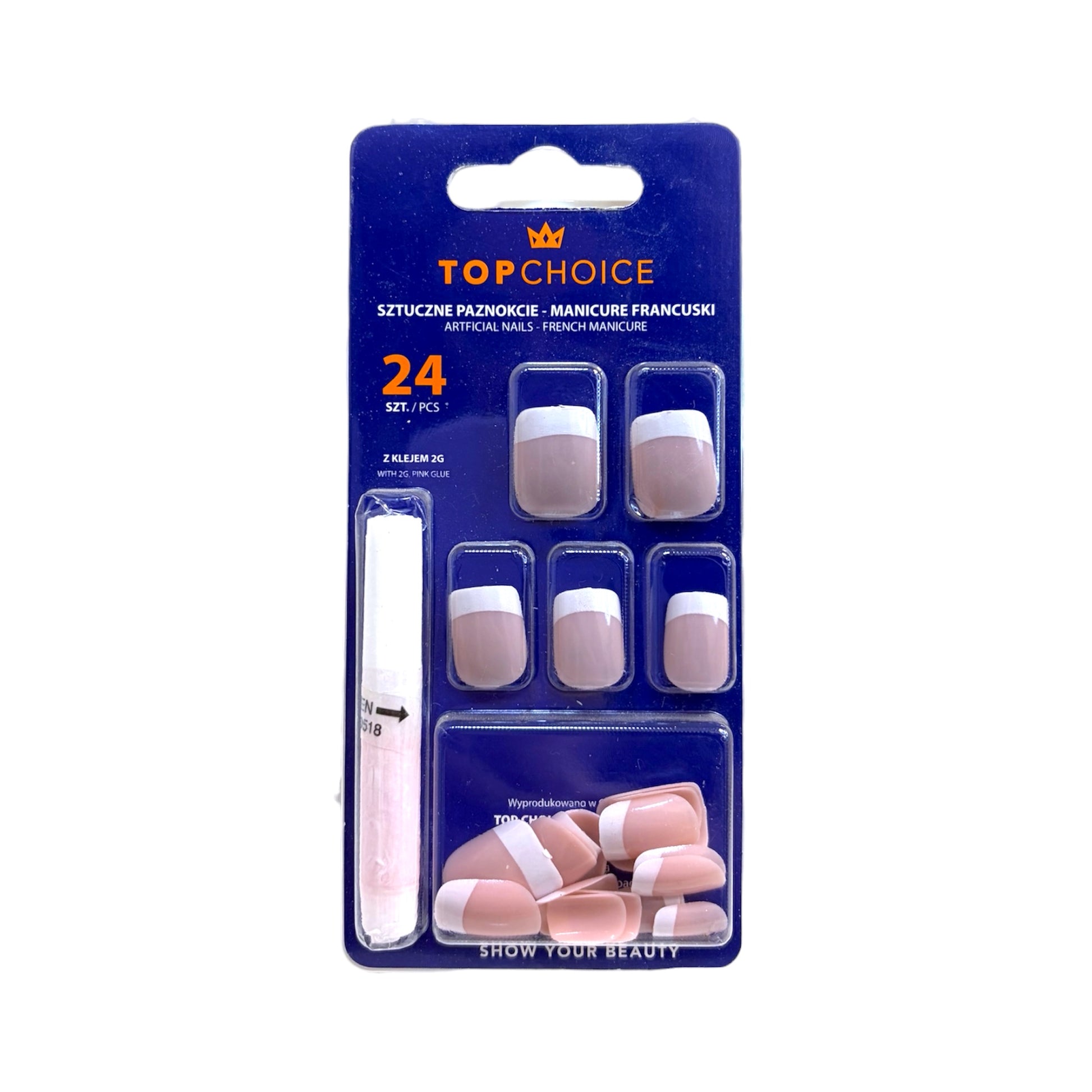 Set de 24 uñas postizas Top Choice French Manicure con pegamento incluido