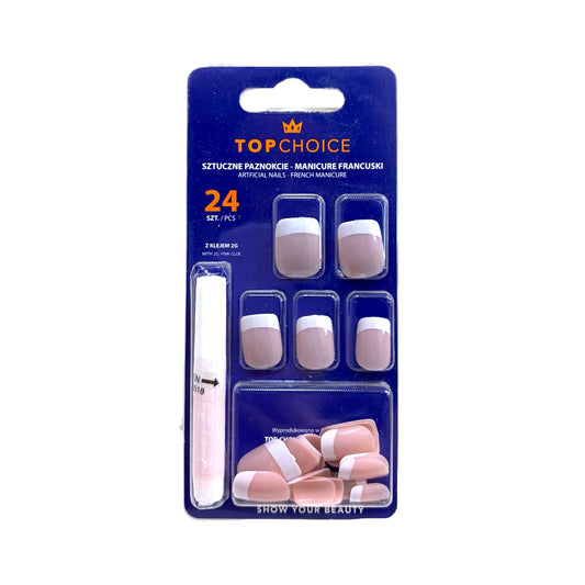Set de 24 uñas postizas Top Choice French Manicure con pegamento incluido