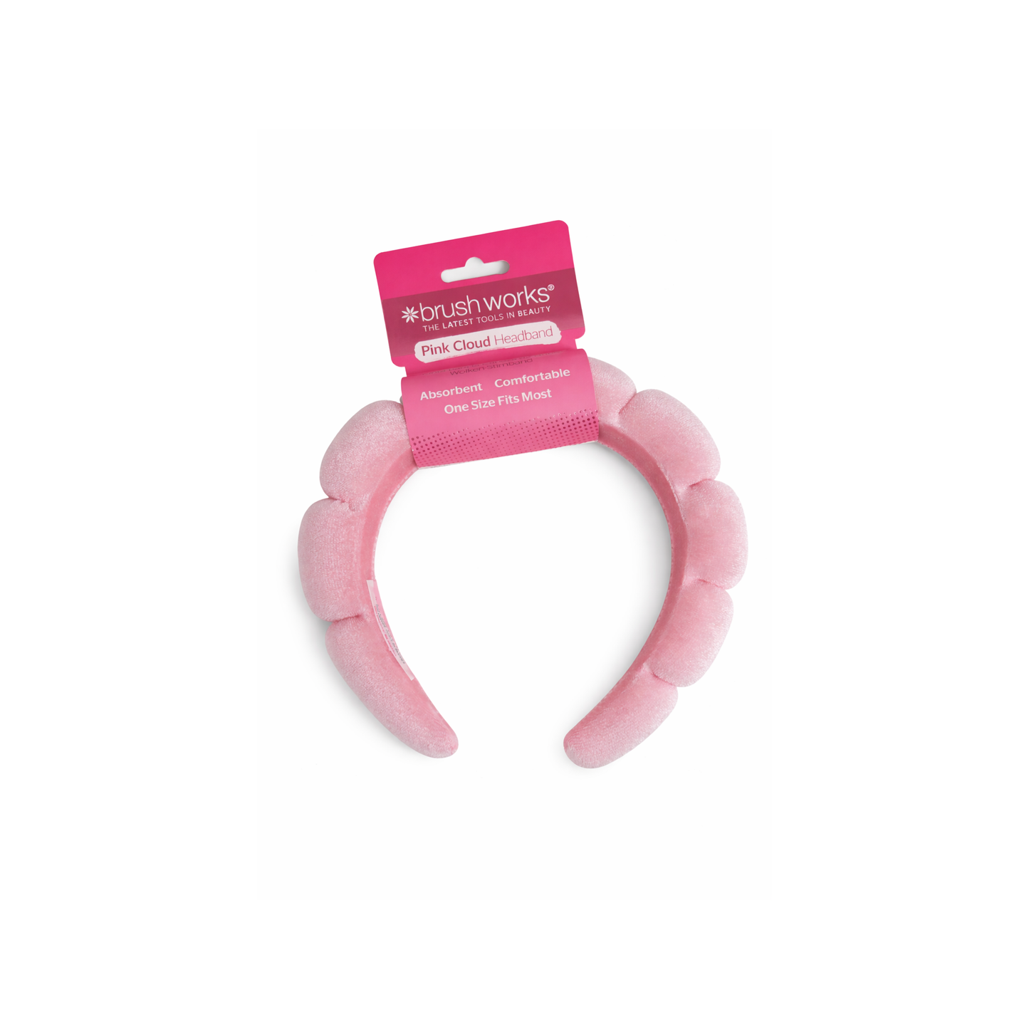 Pink Cloud Headband rosa Brushworks diadema facial absorbente para skincare y maquillaje